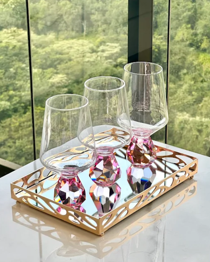 2 Taças de Vidro com Base Diamante Rosa 500ml