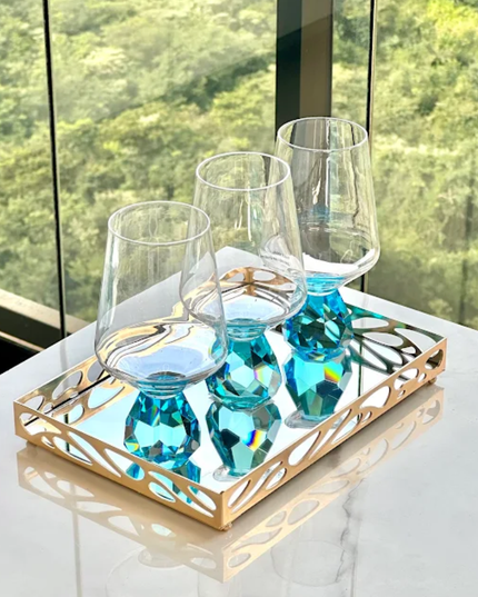 2 Taças de Vidro com Base Diamante Azul 500ml