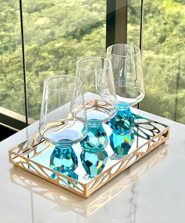 2 Taças de Vidro com Base Diamante Azul 500ml