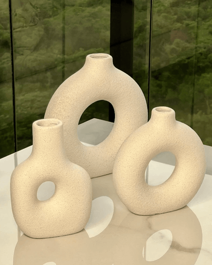Vaso de Cerâmica Mikonos Redondo Branco 16cm