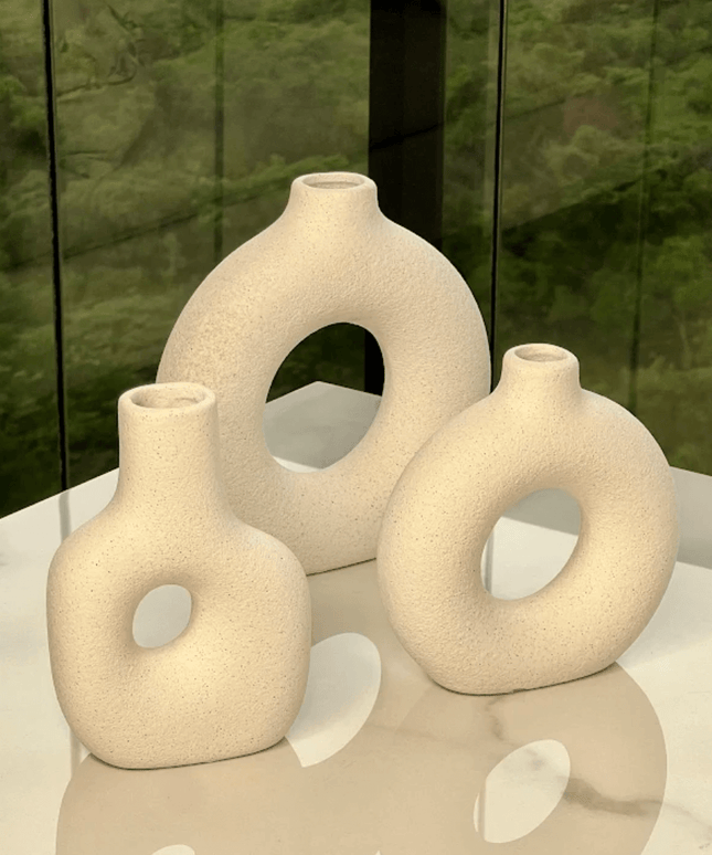 Vaso de Cerâmica Mikonos Redondo Branco 16cm