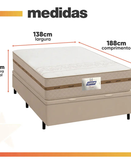 Cama Box Baú Casal com Colchão Gazin Molas Flora Bege 138x188x63cm