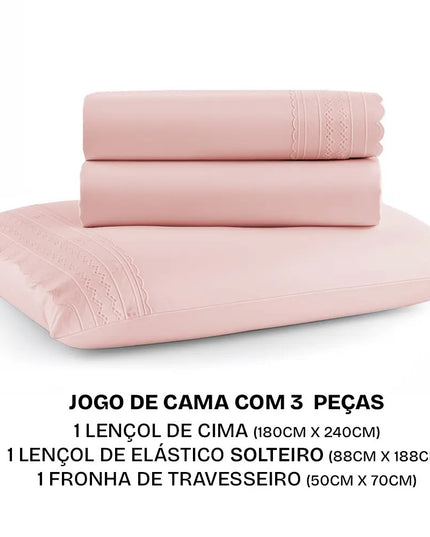 Jogo de Cama Solteiro 300 Fios Micro Percal Premium 3 Peças Rosa Liso