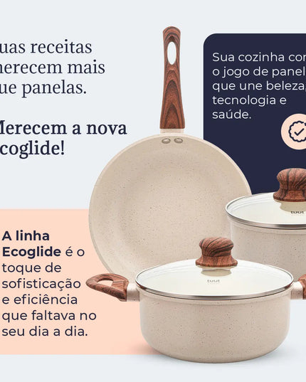 Jogo de Panelas Antiaderente em Cerâmica para Indução 10 Peças Livre de PFOA Baunilha