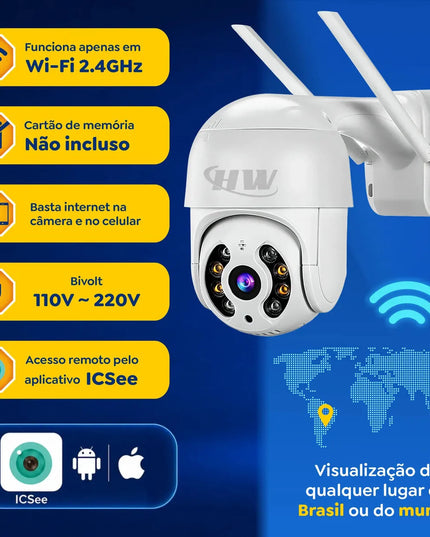 Kit 2 Câmeras de Segurança IP Interna/Externa Wi-Fi iCSee Infravermelho à Prova d'Água - HW