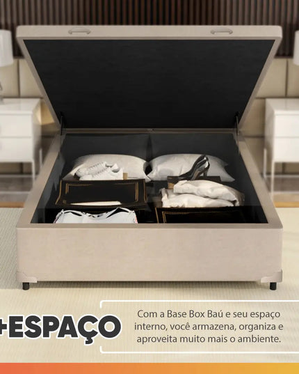 Cama Box Baú Casal com Colchão Gazin Molas Flora Bege 138x188x63cm