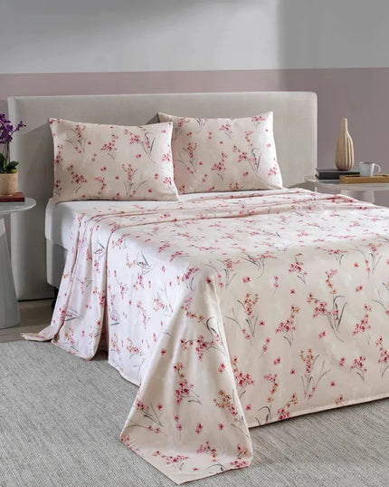 Jogo de Cama Casal 100% Algodão 150 Fios 3 Peças Provença Rosa Estampado