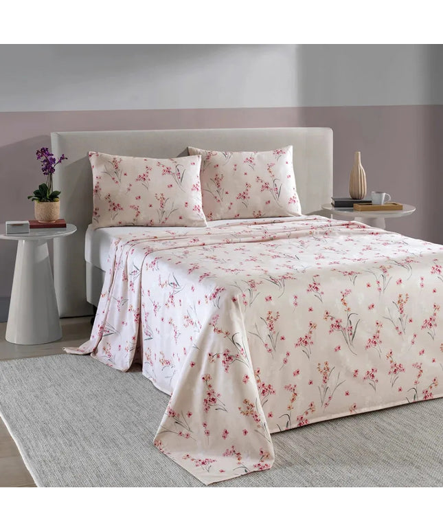 Jogo De Cama Casal 100% Algodão 150 Fios 3 Peças Provença Rosa Florido