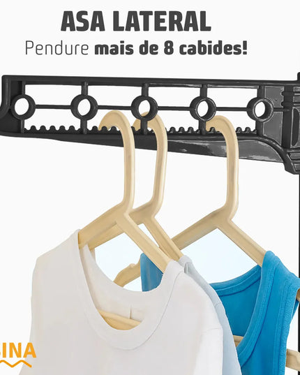 Varal de Chão Dobrável 3 Andares Grande com Rodinhas e Abas Laterais Retráteis para Cabides Irsina