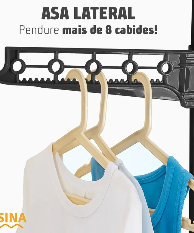 Varal Dobrável De Chão 3 Andares De Roupas Grande Com Rodinha Aba Lateral Retrátil Para Cabide Irsina