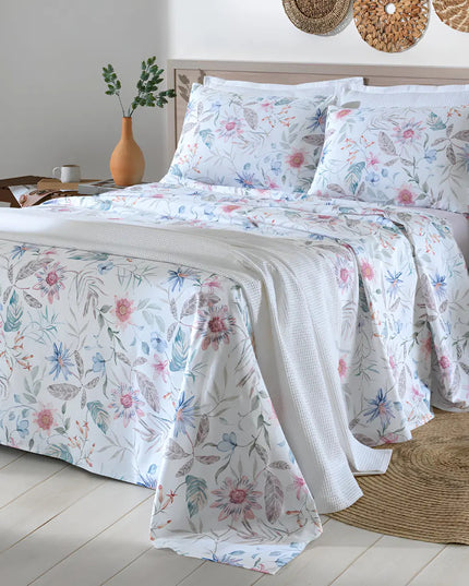 Jogo de Cama Queen Lençol com Elástico 100% Algodão Percal 130 Fios 158x198x35cm Dohler 4 Peças