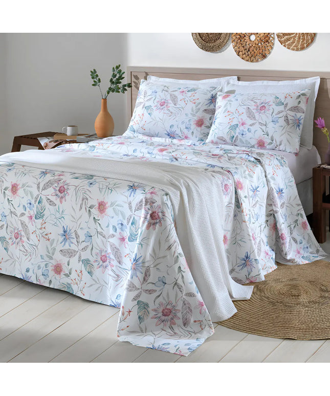 Jogo De Cama Queen Lençol Com Elástico 100% Algodão Percal 130 Fios 158x198x35cm Dohler 4 Peças