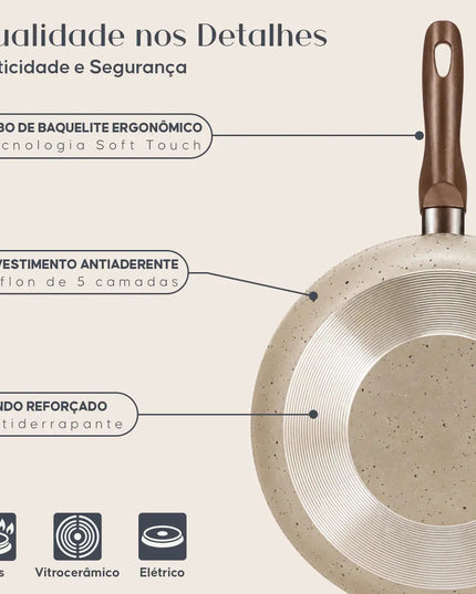 Jogo De Panelas 10 Peças Antiaderente Frigideira Tampa Vidro Marfim