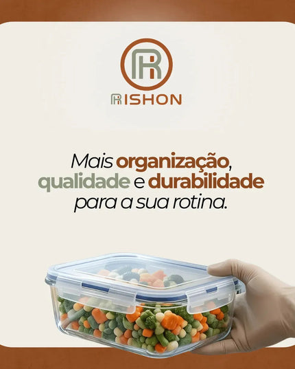 Kit 10 Potes de Vidro Herméticos para Marmita 640ml Freezer Fitness Rishon