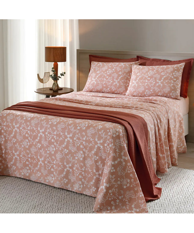 Jogo De Cama Queen Lençol Com Elástico 100% Algodão 4 Peças Percal 130 Fios 158x198x35cm Dohler