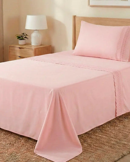 Jogo de Cama Solteiro 300 Fios Micro Percal Premium 3 Peças Rosa Liso