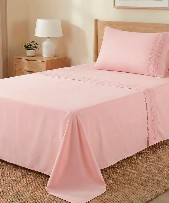 Jogo De Cama Solteiro 300 Fios Micro Percal Premium 3 Peças Rosa Liso