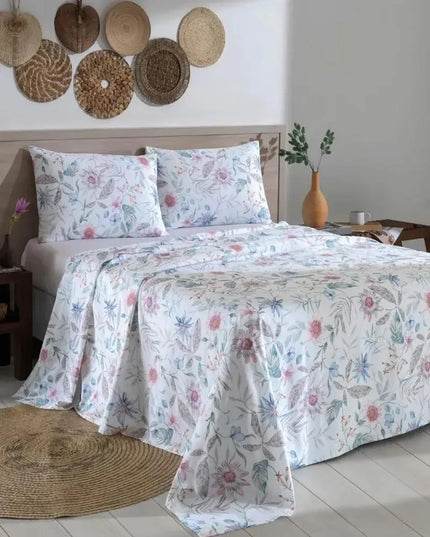 Jogo de Cama Queen Lençol com Elástico 100% Algodão Percal 130 Fios 158x198x35cm Dohler 4 Peças