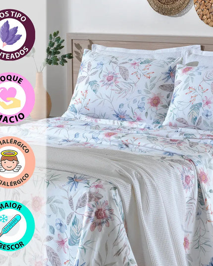 Jogo de Cama Queen Lençol com Elástico 100% Algodão Percal 130 Fios 158x198x35cm Dohler 4 Peças