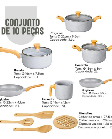 Jogo de Panelas Mimo Style Cerâmica Indução 10 Peças Grafite