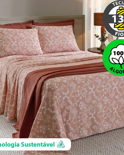 Jogo de Cama Queen Lençol com Elástico 100% Algodão 4 Peças Percal 130 Fios 158x198x35cm Döhler