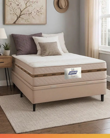 Cama Box Baú Casal com Colchão Gazin Molas Flora Bege 138x188x63cm