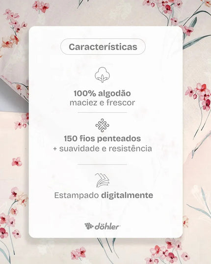 Jogo de Cama Casal 100% Algodão 150 Fios 3 Peças Provença Rosa Estampado