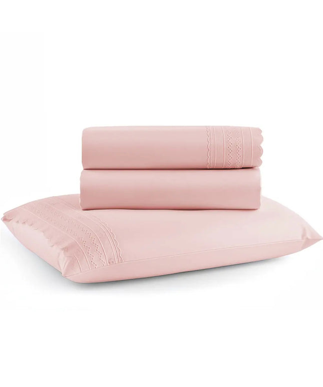 Jogo De Cama Solteiro 300 Fios Micro Percal Premium 3 Peças Rosa Liso
