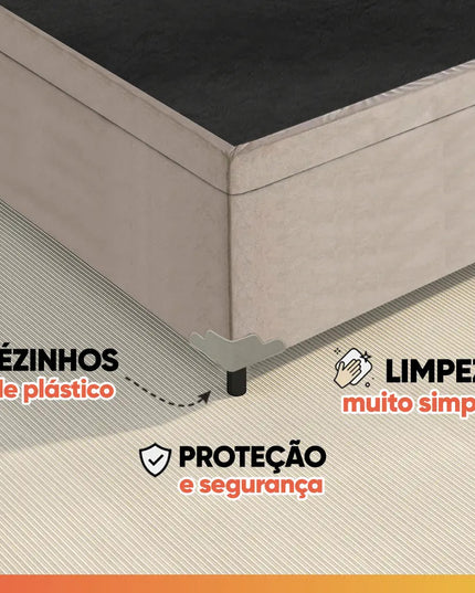 Cama Box Baú Casal com Colchão Gazin Molas Flora Bege 138x188x63cm