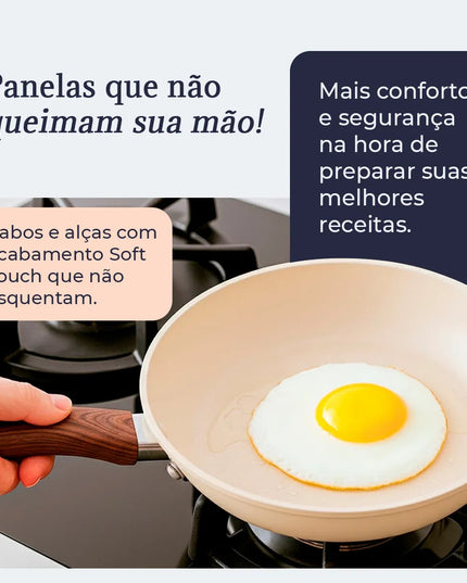 Jogo de Panelas Antiaderente em Cerâmica para Indução 10 Peças Livre de PFOA Baunilha