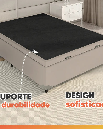 Cama Box Baú Casal com Colchão Gazin Molas Flora Bege 138x188x63cm