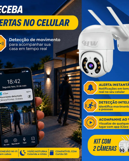 Kit 2 Câmeras de Segurança IP Interna/Externa Wi-Fi iCSee Infravermelho à Prova d'Água - HW