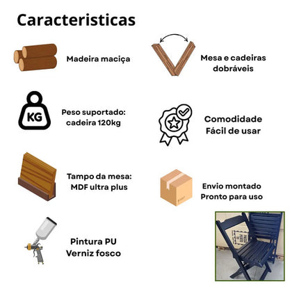 Kit Com 5 Mesas 20 Cadeiras Dobráveis De Bar Em Madeira