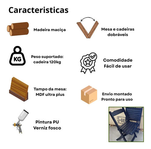 Kit Com 5 Mesas 20 Cadeiras Dobráveis De Bar Em Madeira