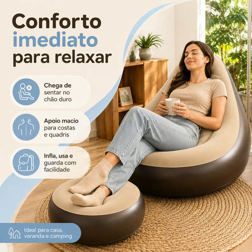 Sofá Inflável Poltrona Preguiços Com Pufe Para Praia Camping