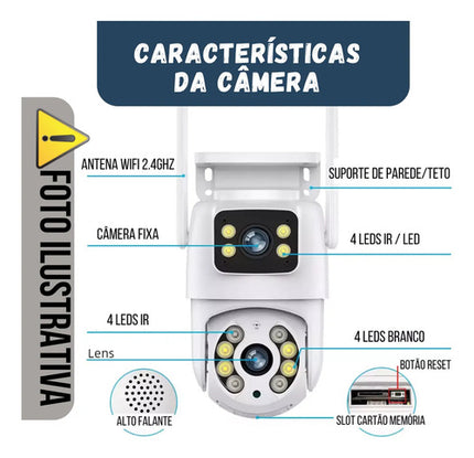 Câmera de Segurança Externa Dupla IP Wifi Lente 6MP App Yoosee