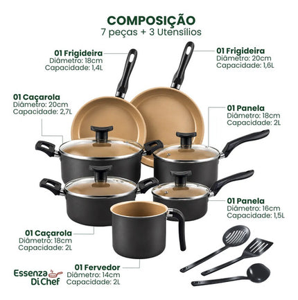 Conjunto de Panelas Antiaderentes 10 Peças Teflon Várias Cores