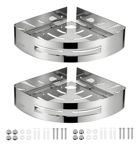 Kit 2 Banheiro Suporte Porta Shampoo Sabonete 304 Inox Prata