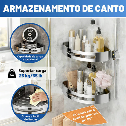 Kit 2 Banheiro Suporte Porta Shampoo Sabonete 304 Inox Prata