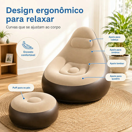 Sofá Inflável Poltrona Preguiçosa com Puff para Praia e Camping