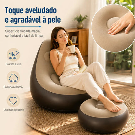 Sofá Inflável Poltrona Preguiçosa com Puff para Praia e Camping