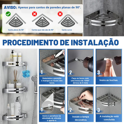 Kit 2 Banheiro Suporte Porta Shampoo Sabonete 304 Inox Prata