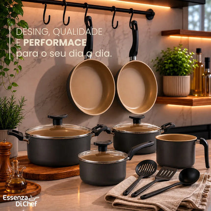 Conjunto de Panelas Antiaderentes 10 Peças Teflon Várias Cores