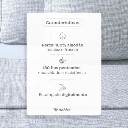 Jogo De Cama Casal 100% Algodão Percal 180 Fios Uni Döhler