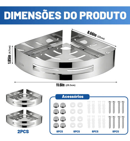 Kit 2 Banheiro Suporte Porta Shampoo Sabonete 304 Inox Prata