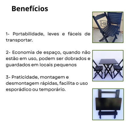 Kit Com 5 Mesas 20 Cadeiras Dobráveis De Bar Em Madeira