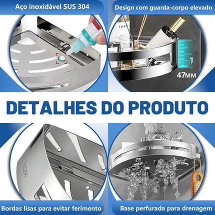 Kit 2 Banheiro Suporte Porta Shampoo Sabonete 304 Inox Prata
