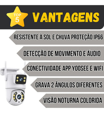 Câmera de Segurança Externa Dupla IP Wifi Lente 6MP App Yoosee