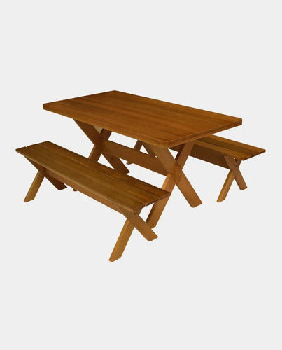 Conjunto Mesa Rústica Com Bancos de Madeira para Churrasco 2,00m