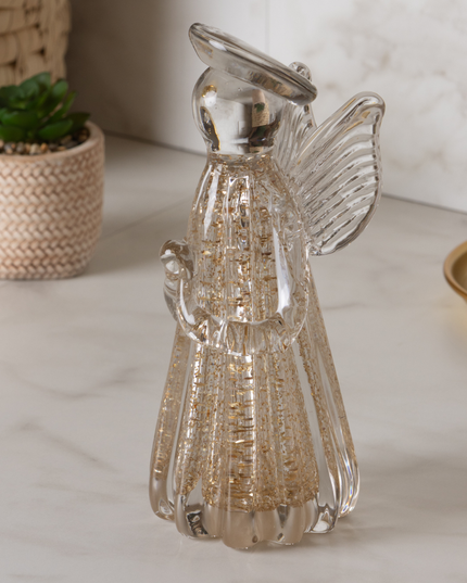 Escultura Anjo de Vidro Dourado 20cm